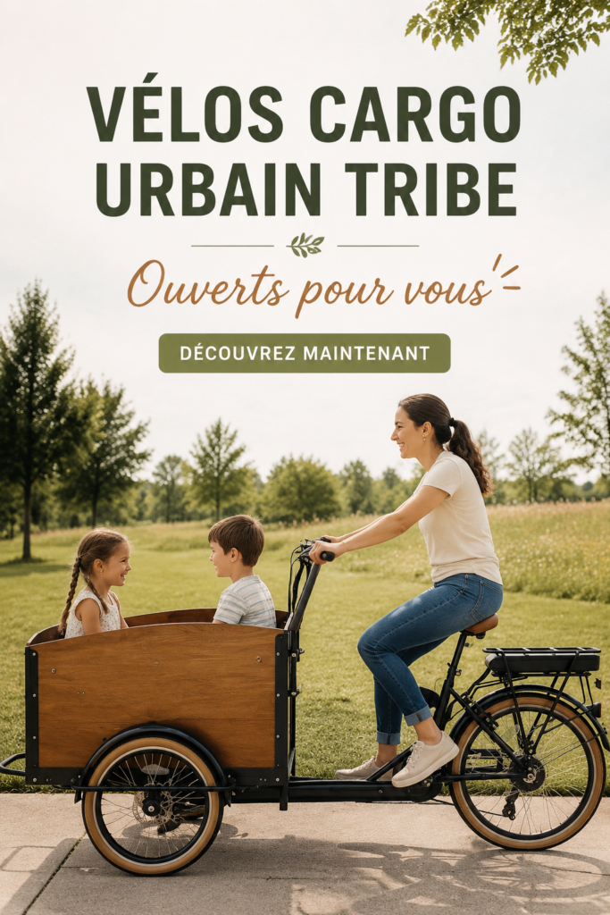 Un élégant vélo cargo garé dans une rue urbaine ensoleillée