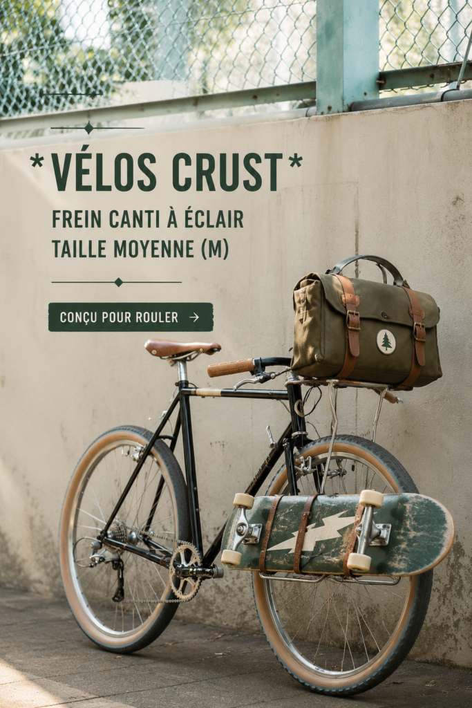 Un vélo Crust au design élégant et moderne sur une route ensoleillée.