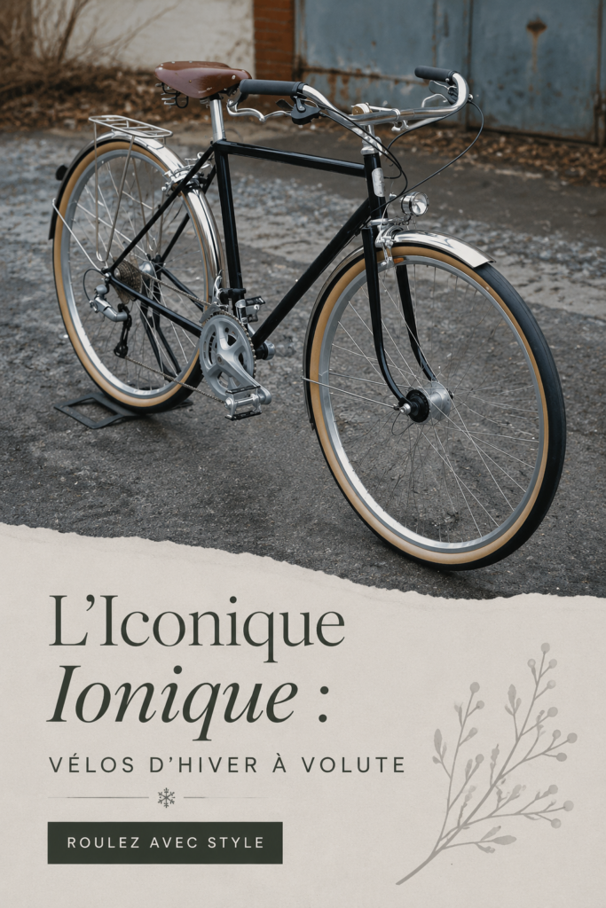 Un beau vélo d'hiver avec des pneus adaptés et une protection contre le froid, prêt pour l'aventure.