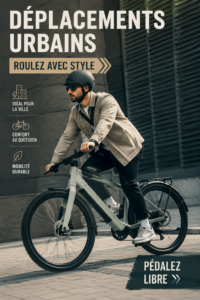 Une femme souriante sur son vélo Canyon dans une rue urbaine animée.
