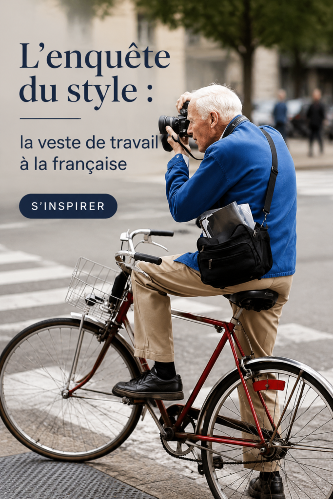 Veste de travail française sur un fond neutre illustrant son design élégant.