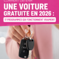 Femme souriante devant sa nouvelle voiture gratuite