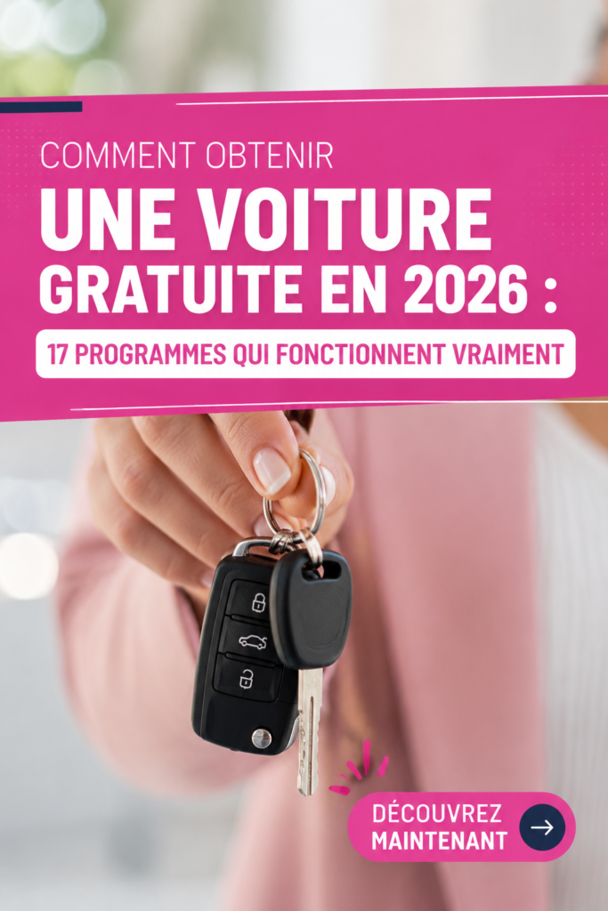 Femme souriante devant sa nouvelle voiture gratuite