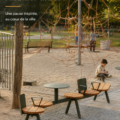 Image d'un banc Morse dans un environnement urbain moderne, mettant en avant son design élégant.