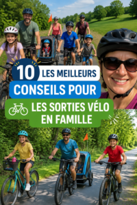 Une famille heureuse sur des vélos dans un parc ensoleillé, profitant de moment ensemble.