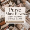 Femme détenant un sac à main stylé et pratique avec des indispensables à l'intérieur