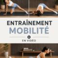 Femme pratiquant des exercices de mobilité en milieu urbain avec un vélo