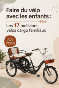 Une famille heureuse utilisant un vélo cargo pour une sortie en ville.
