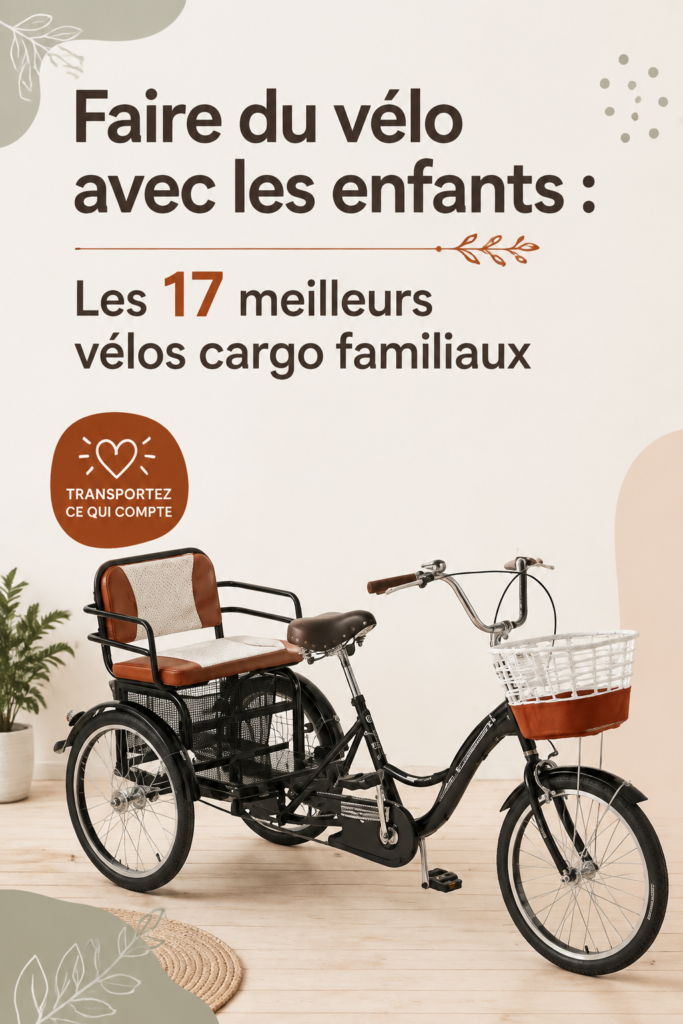 Une famille heureuse utilisant un vélo cargo pour une sortie en ville.