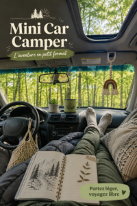 Un mini camping-car stationné dans un paysage naturel, prêt pour l'aventure.