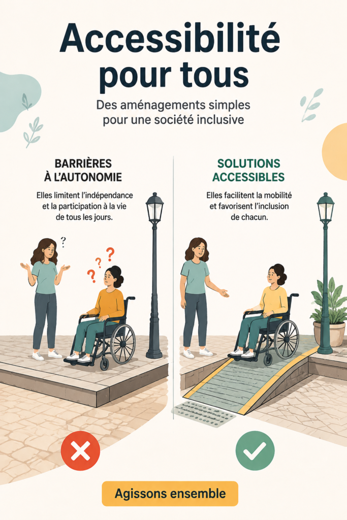 Une femme souriante utilisant un scooter accessible dans un environnement urbain moderne.
