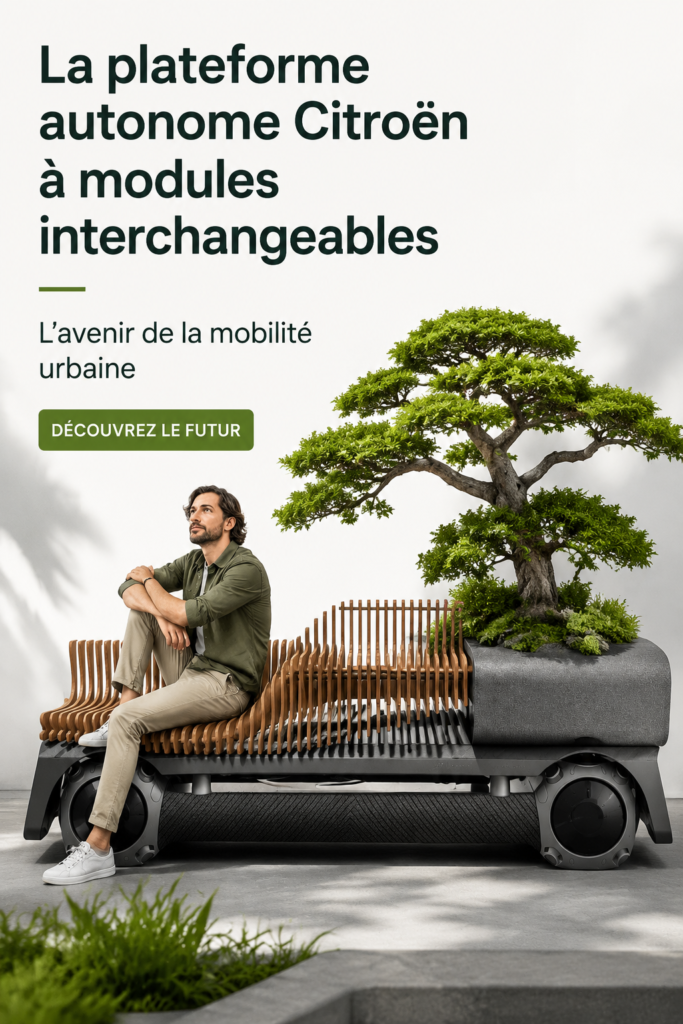 Plateforme autonome Citroën avec pods interchangeables, illustrant l'innovation en mobilité urbaine
