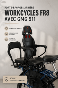 Porte-bagages Workcycles Fr8 installé sur un vélo urbain avec des sacs de course