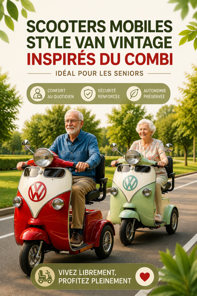 Scooter de mobilité inspiré par Volkswagen dans un cadre urbain, adapté aux seniors