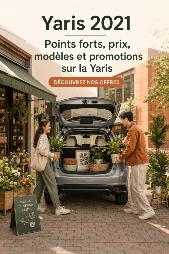 Vue latérale de la Toyota Yaris 2021 sur un fond urbain