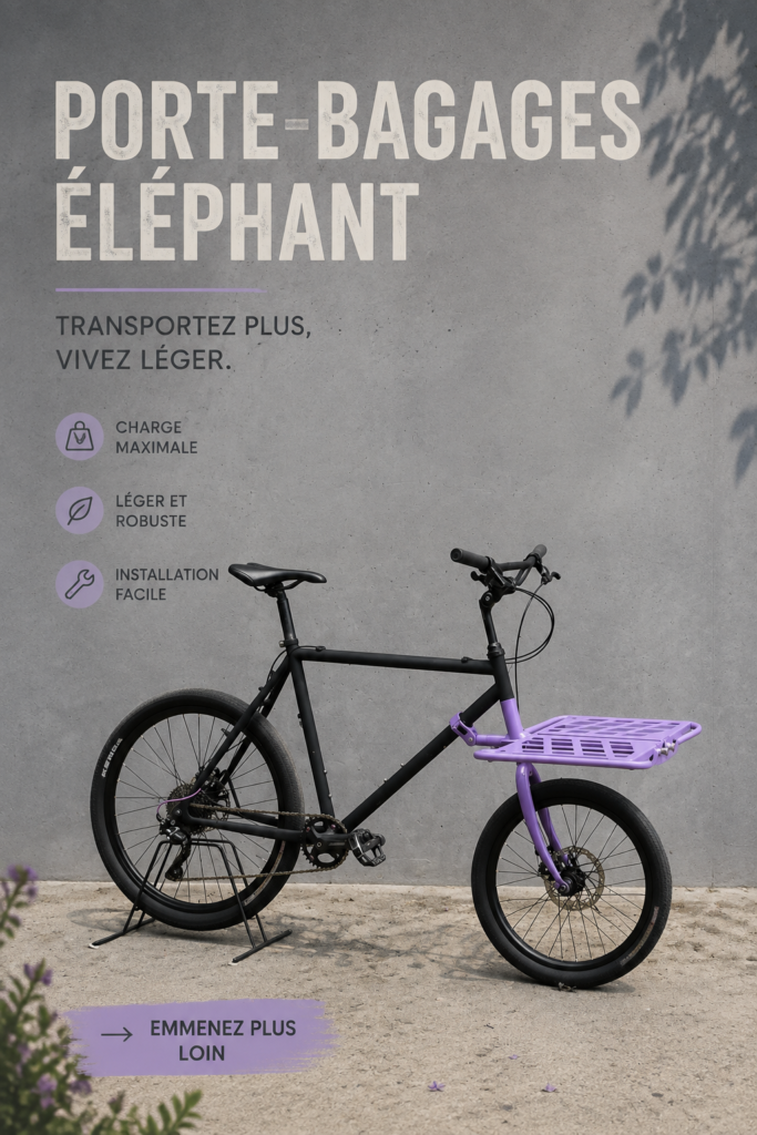 Vélo éléphant sur une rue urbaine, prêt à transporter des marchandises.