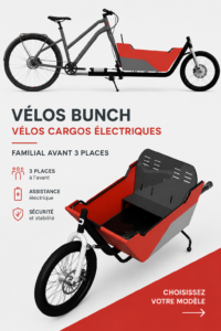 Vélo cargo électrique en milieu urbain avec enfants à bord