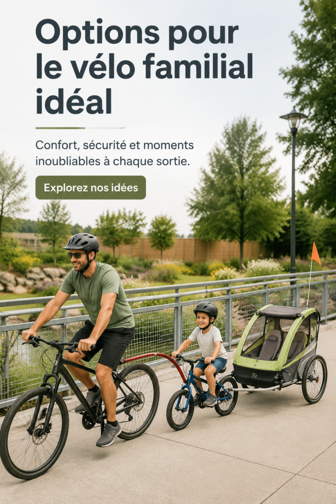 Famille heureuse au parc avec des vélos familiaux adaptés