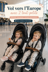 Maman et ses deux enfants découvrant l'aéroport avant un vol pour l'Europe.