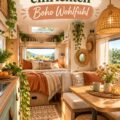 Intérieur d'un van aménagé dans un style boho chaleureux et accueillant