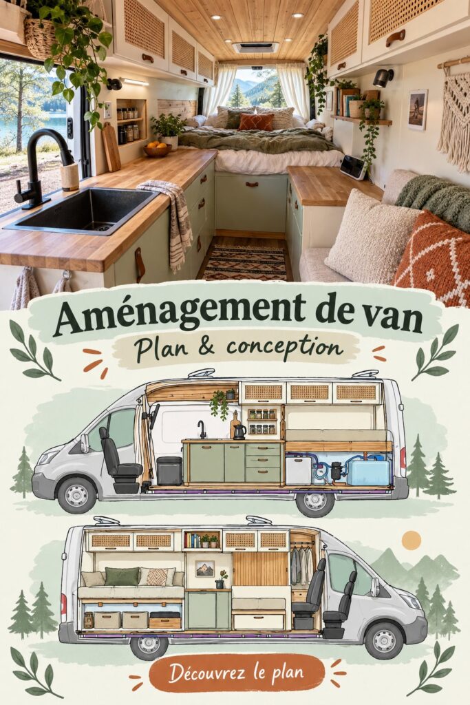 Van aménagé pour un week-end urbain confortable et fonctionnel.