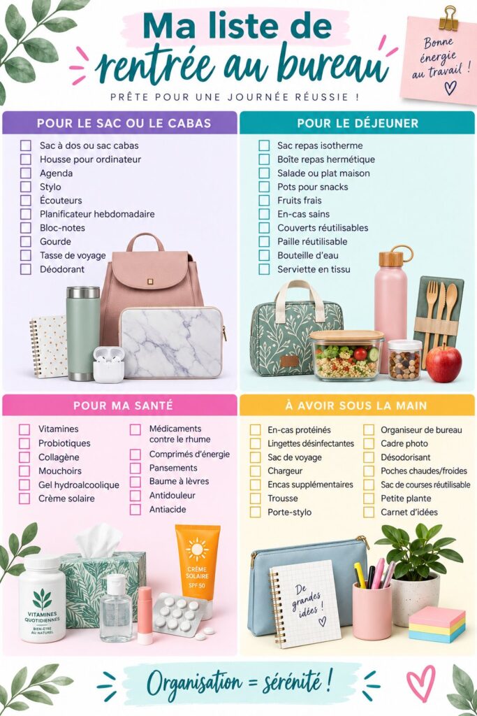 Femme souriante avec checklist à son bureau pour un retour au travail