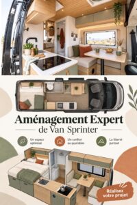 Un van aménagé avec un intérieur accueillant, adapté à des voyages confortables.