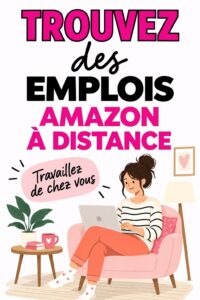 Une femme souriante travaillant sur son ordinateur à domicile, symbolisant les emplois à distance chez Amazon.
