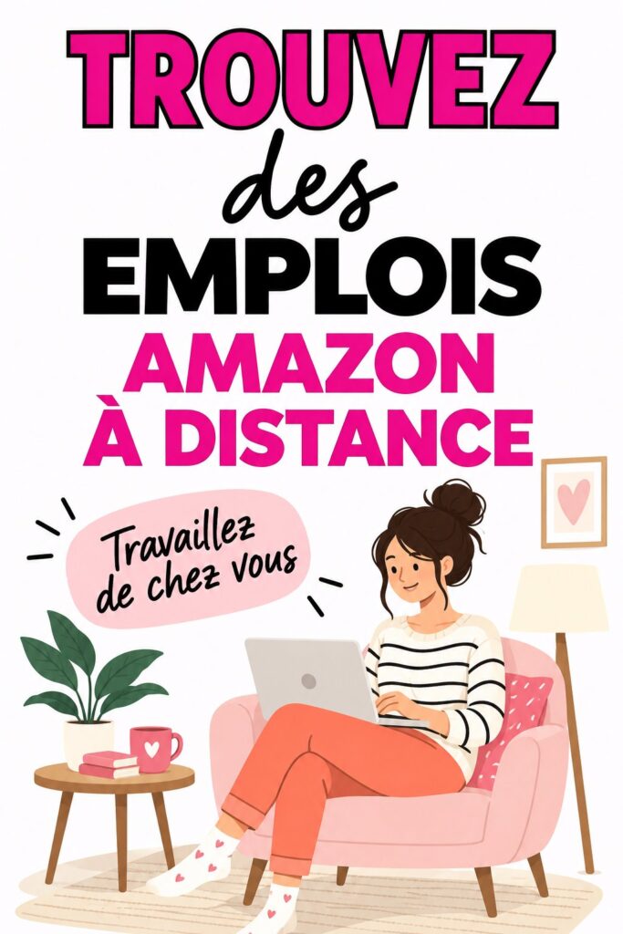 Une femme souriante travaillant sur son ordinateur à domicile, symbolisant les emplois à distance chez Amazon.