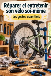 Femme réparant son vélo dans un parc, mettant en pratique des conseils d'entretien faciles.
