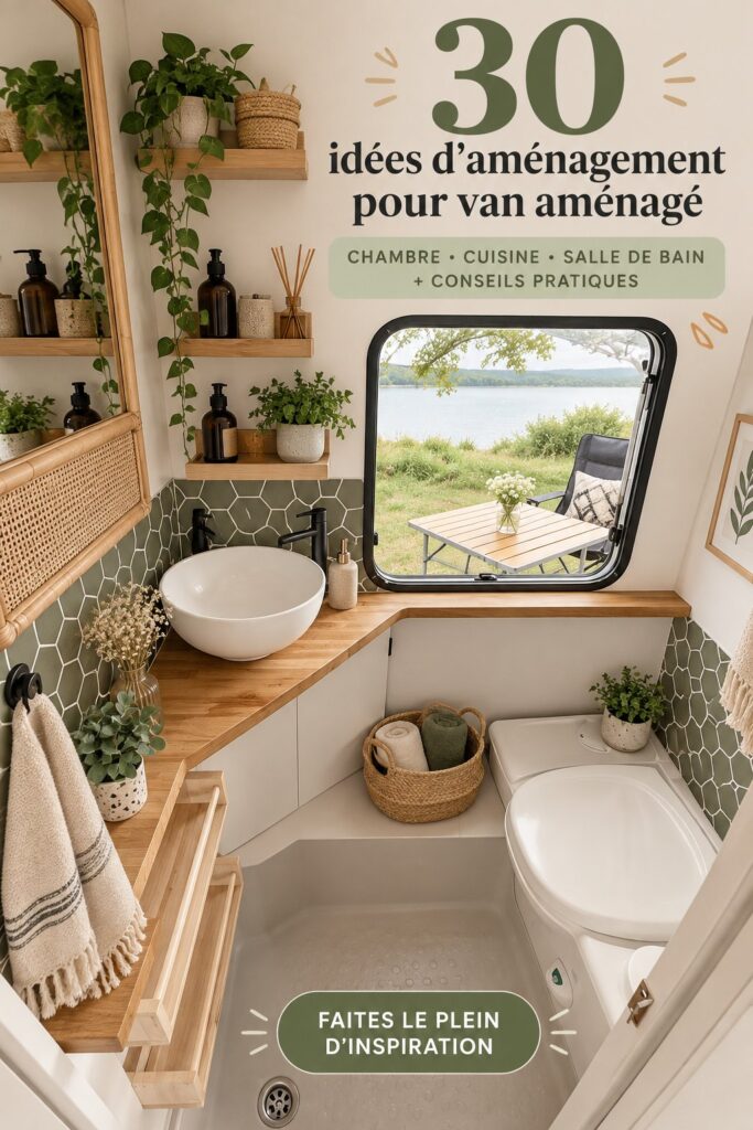 Un van aménagé avec une belle cuisine et un coin chambre confortable, idéal pour les aventures en route.