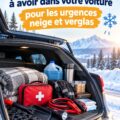 Une voiture avec un équipement d'hiver prêt, incluant des chaînes et un kit de sécurité