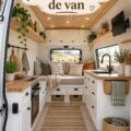 Aménagement intérieur chaleureux et pratique d'un van avec des conseils décoratifs.