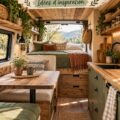 Intérieur d'un van décoré dans un style ferme urbain chaleureux et accueillant.