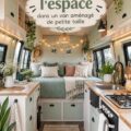 Un camping-car aménagé avec des solutions de rangement astucieuses et un espace cosy.