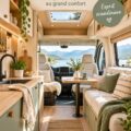 Un van rénové dans un style scandinave avec des matériaux naturels et une ambiance chaleureuse.
