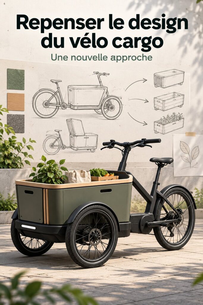 Vélo cargo moderne en ville, adapté à la mobilité urbaine.