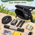 Un sac de selle de vélo bien équipé avec des outils et accessoires utiles pour les cyclistes.