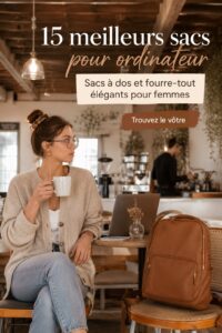 Femme avec un sac à dos stylé portant un ordinateur portable