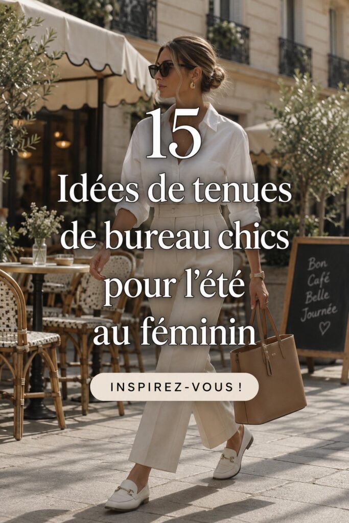 Tenue d'été chic pour femme au bureau, avec un style élégant et professionnel.