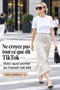 Femme en tenue d'été élégante pour le travail, choisissant des vêtements légers et adaptés à la saison.