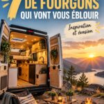 Un van aménagé avec intérieur moderne et pratique sur une route de montagne.