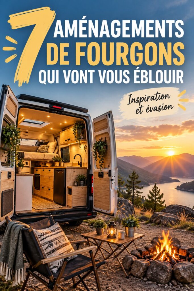 Un van aménagé avec intérieur moderne et pratique sur une route de montagne.