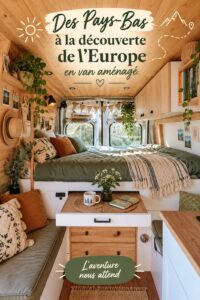 Femme souriante tenant des clés de fourgon avec un paysage européen en arrière-plan.