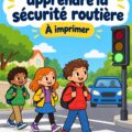 Affiche colorée sur la sécurité piétonne en milieu urbain.
