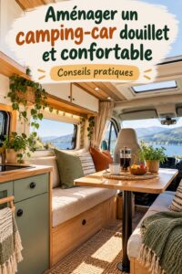 Un van aménagé avec un intérieur douillet et accueillant pour des escapades confortables.