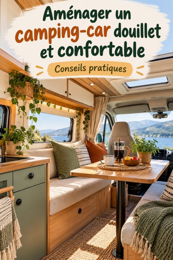Un van aménagé avec un intérieur douillet et accueillant pour des escapades confortables.