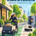 Illustration mettant en avant divers moyens de livraison urbaine écoresponsables tels que des vélos et des scooters électriques.