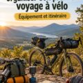 Femme souriante préparant son équipement de bikepacking pour un voyage à vélo