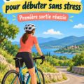 Femme souriante sur un vélo dans un parc urbain, prête à explorer.